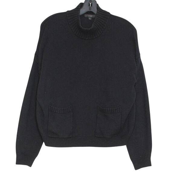 J Crew Sweater Cotton Cashmere Minimalist Capsule Preppy Mock Neck Black Large - Picture 1 of 6